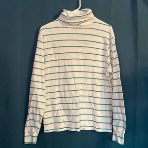 Vintage Eddie Bauer White & Teal Striped Turtleneck
